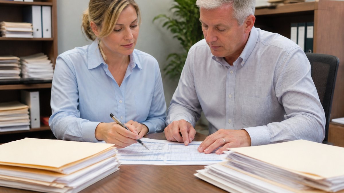 Small business owner and accountant reviewing financial reports to illustrate bookkeeping vs accounting teamwork